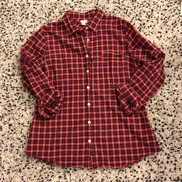 J. Crew Factory Tops - J. Crew red gingham button down shirt J. Crew Factory Tops - J. Crew red gingham button down shirt